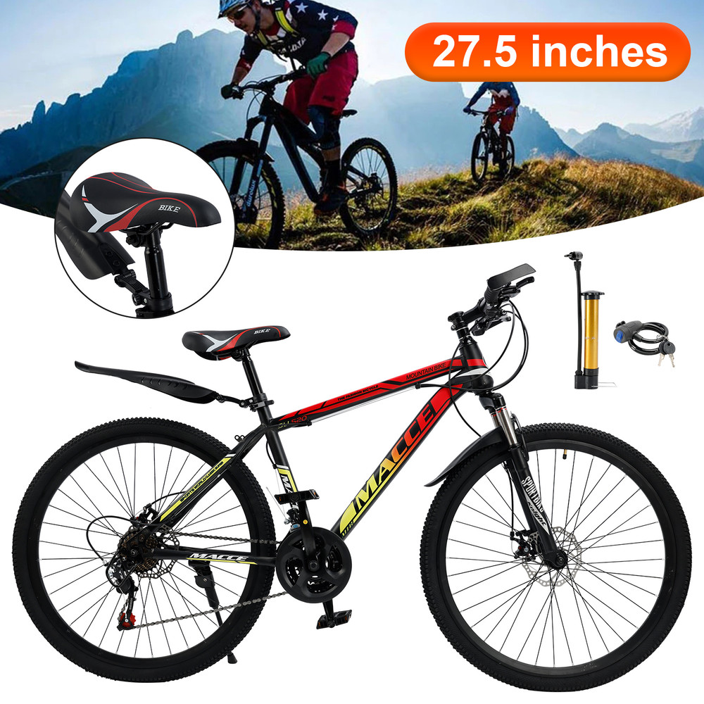 27.5" Spoke Wheel 24 Speed Mountain Bicycle Adult Bike MTB w/ fender Red+Yellow