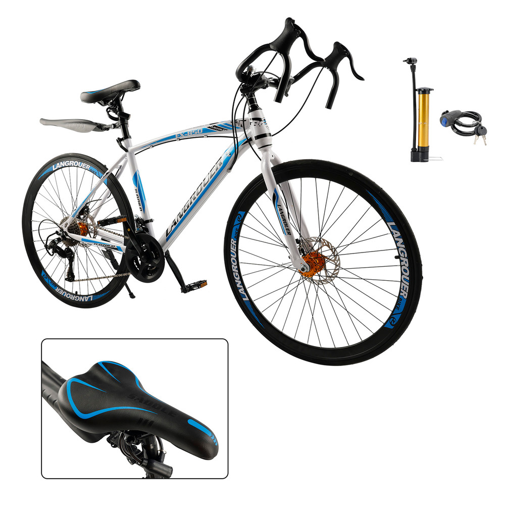 27 speed Road Bike Racing Bicycle 700C 26" Wheels Adult White+Blue