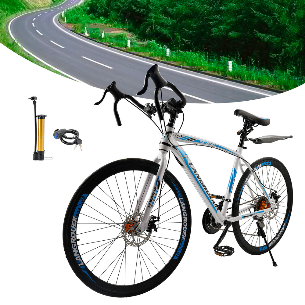 27 speed Road Bike Racing Bicycle 700C 26" Wheels Adult White+Blue