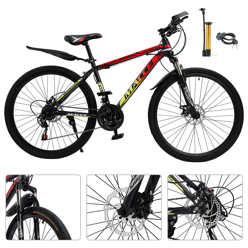 24 inch 24 Speed Mountain Bicycle Spoke Wheel Adult Explorer Bike MTB With Fender Cup holder Red/Yellow