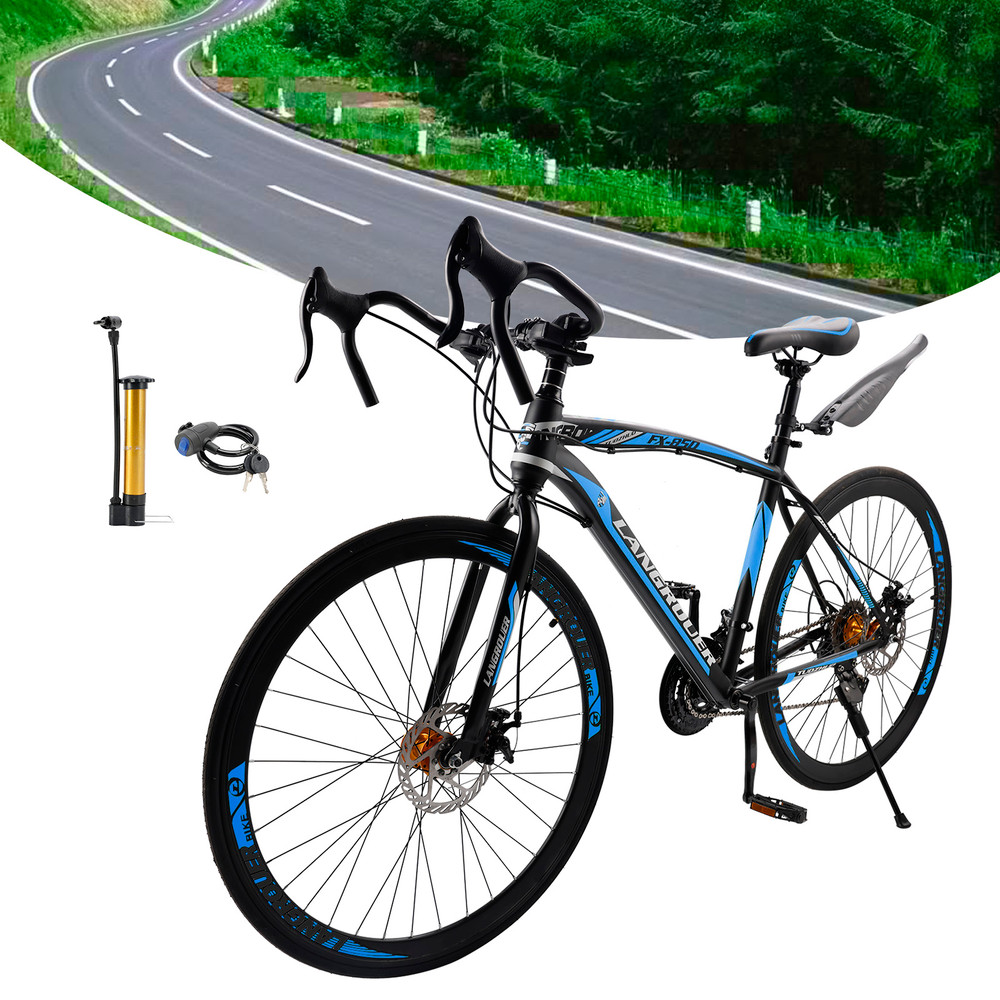 26 inch 27 speed Road Bike Racing Bicycle 700C For Adult With Fender Cup holder Black/Blue