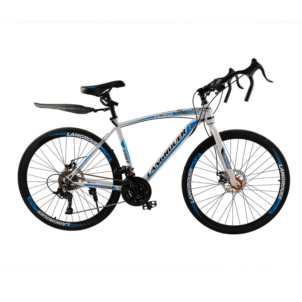 26 inch 27 speed Road Bike Racing Bicycle 700C For Adult With Fender Cup holder White/Blue