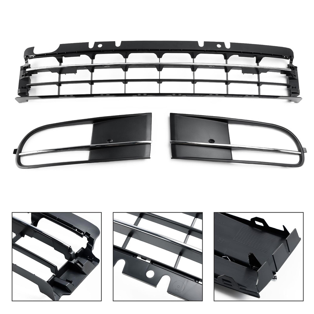 2012-2016 VW Beetle Front Bumper Lower Grille + Fog Light Grille W/ Chrome Generic