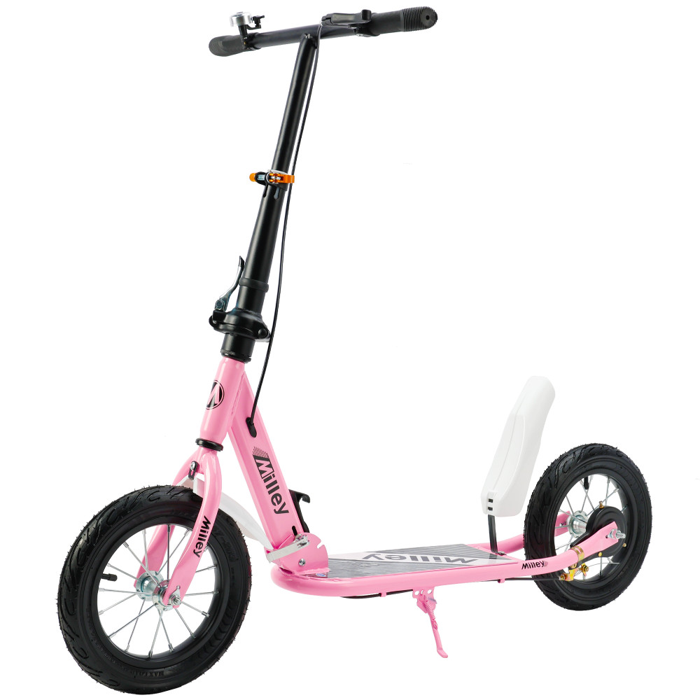 Shock-Absorbing Foldable Commuter Kick Scooter For Adults and Teens With 12" Large Smooth Rolling Rubber Air Tires White