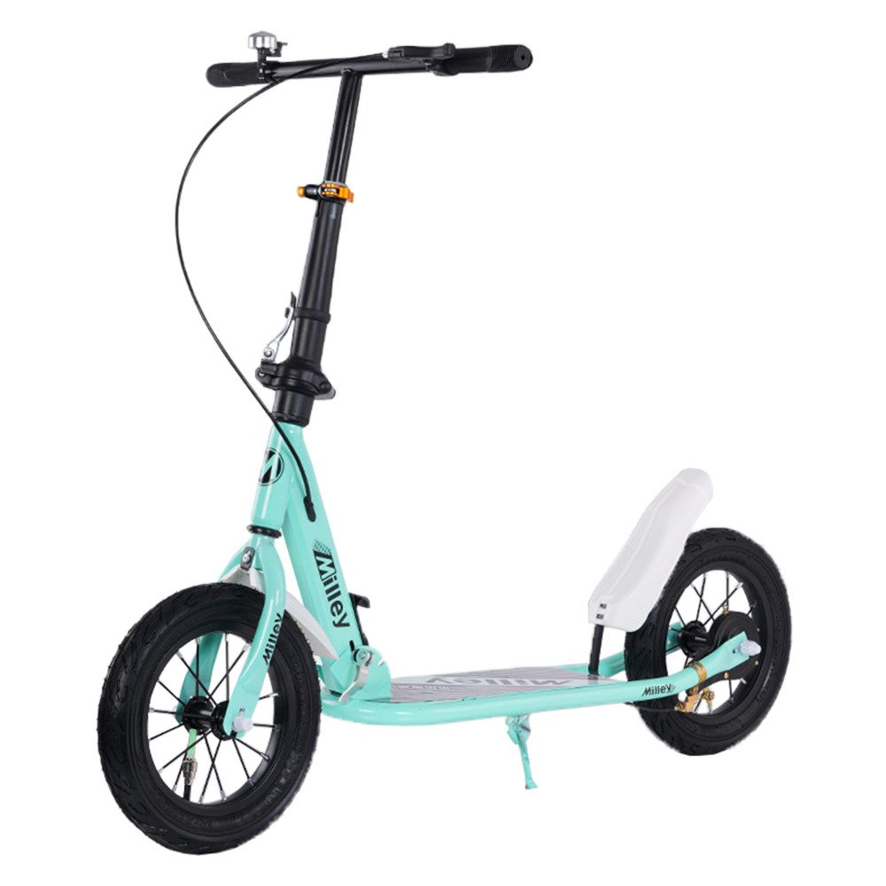 Shock-Absorbing Foldable Commuter Kick Scooter For Adults and Teens With 12" Large Smooth Rolling Rubber Air Tires White