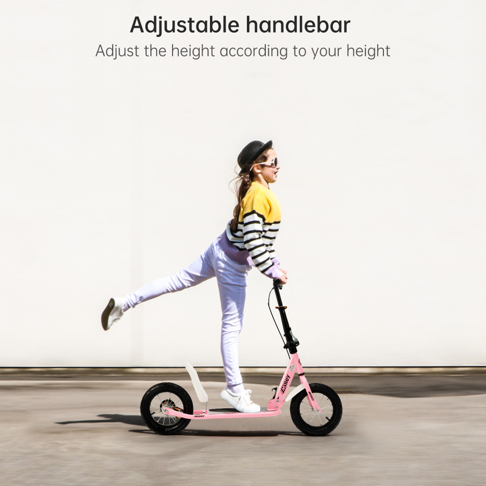 Shock-Absorbing Foldable Commuter Kick Scooter For Adults and Teens With 12" Large Smooth Rolling Rubber Air Tires White