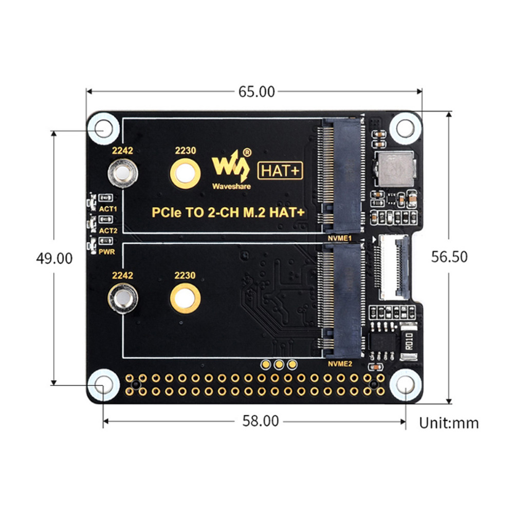 Raspberry Pi 5th Generation PCIe to Dual-Channel M.2 Adapter Board Nvme Protocol