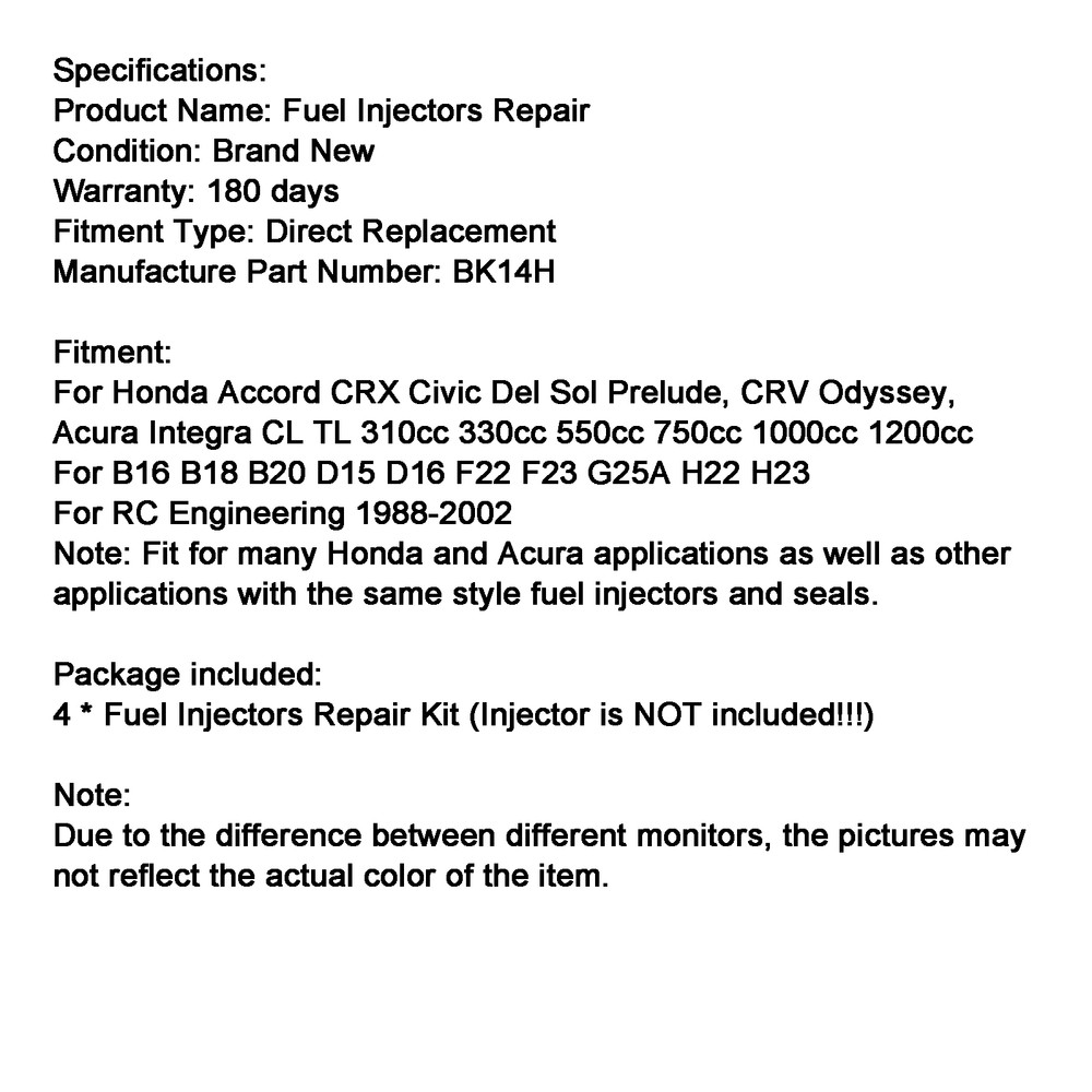 Honda Accord CRX Civic DelSol Prelude Honda Accord CRX Civic DelSol Prelude 4PCS Fuel Injector Seal O-Ring Kit Generic