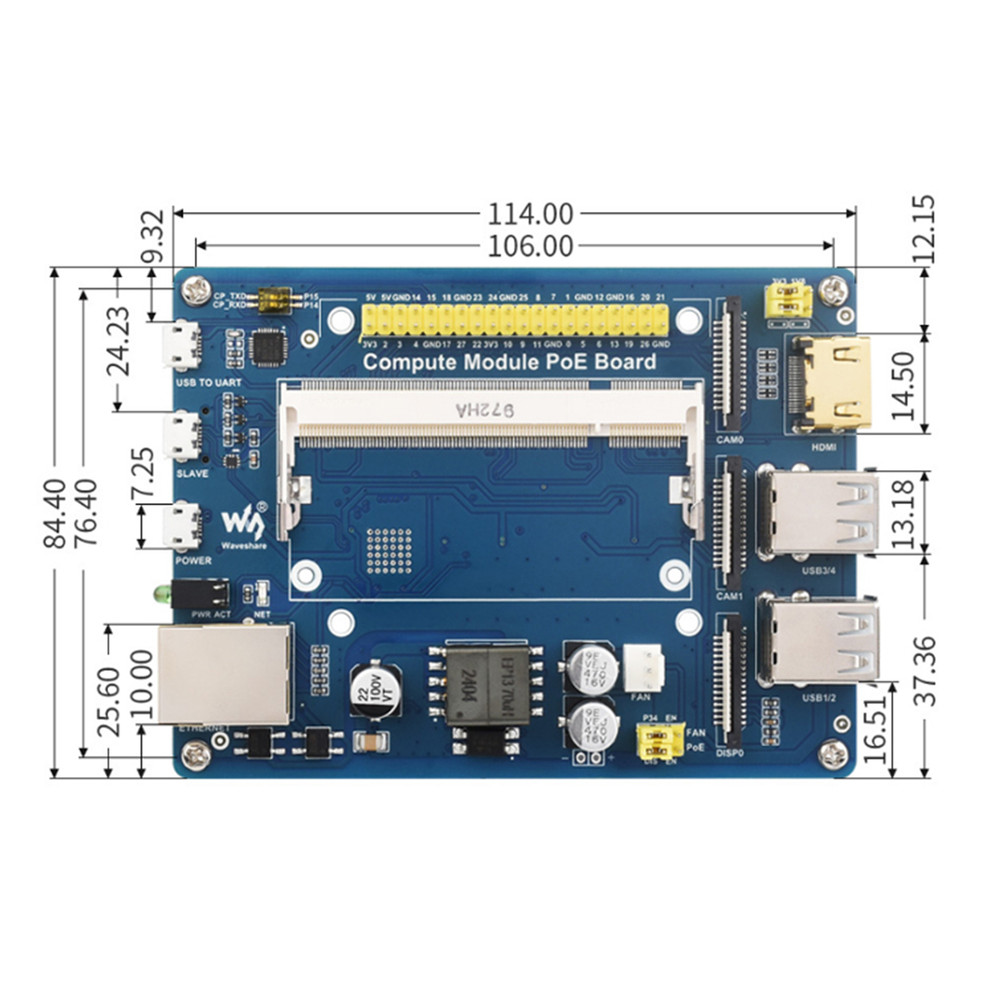 Raspberry Pi Compute Module Expansion Board CM4S/CM3/3+/3+Lite POE Power Supply