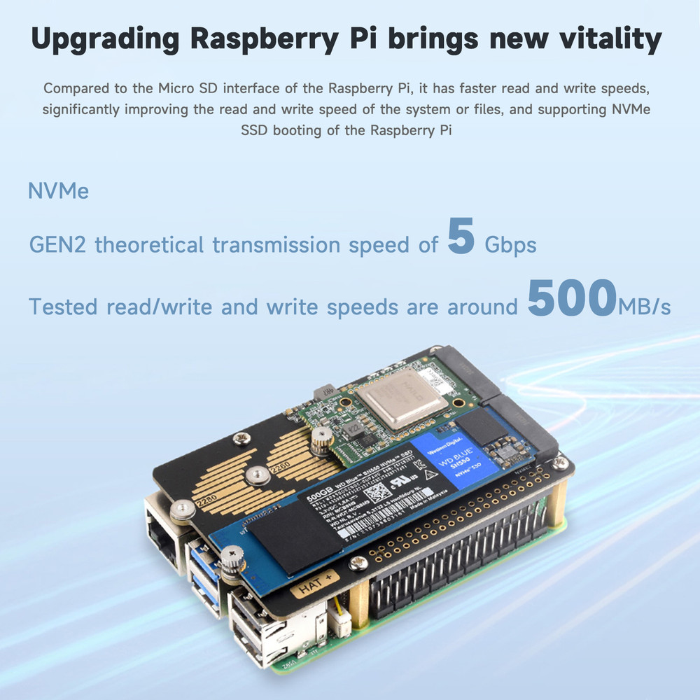 Raspberry Pi 5 PCIe Dual Channel M.2 Rotary Board Nvme Protocol Write Faster
