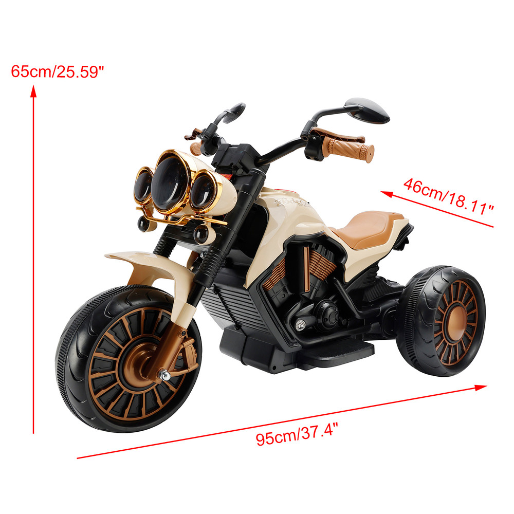 3 Wheel Kids Ride On Motorcycle Electric Dual Drive Toy Car With LED Light Brown