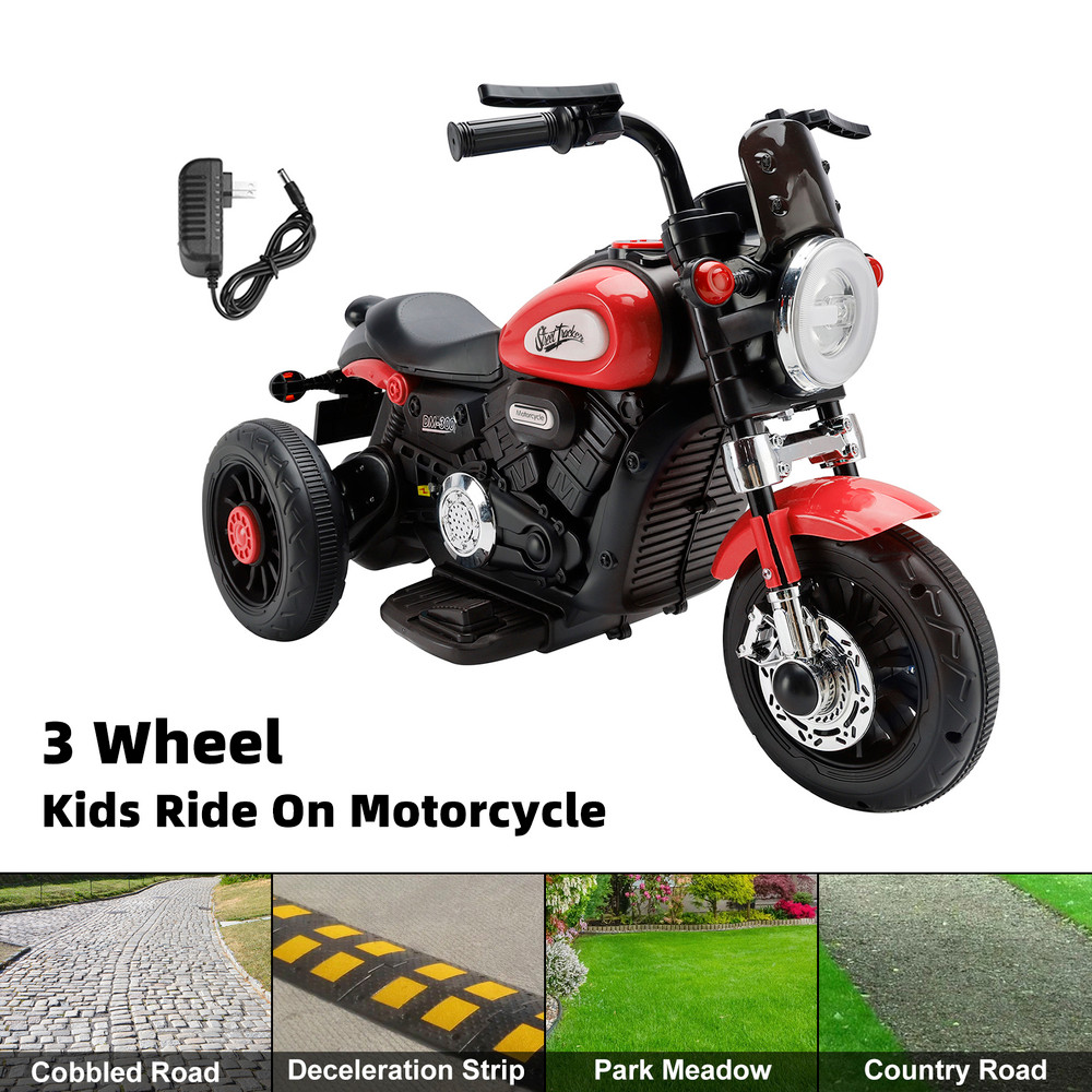 3 Wheel Kids Ride On Motorcycle 6V Powered Electric Dual Drive Toy Car Red