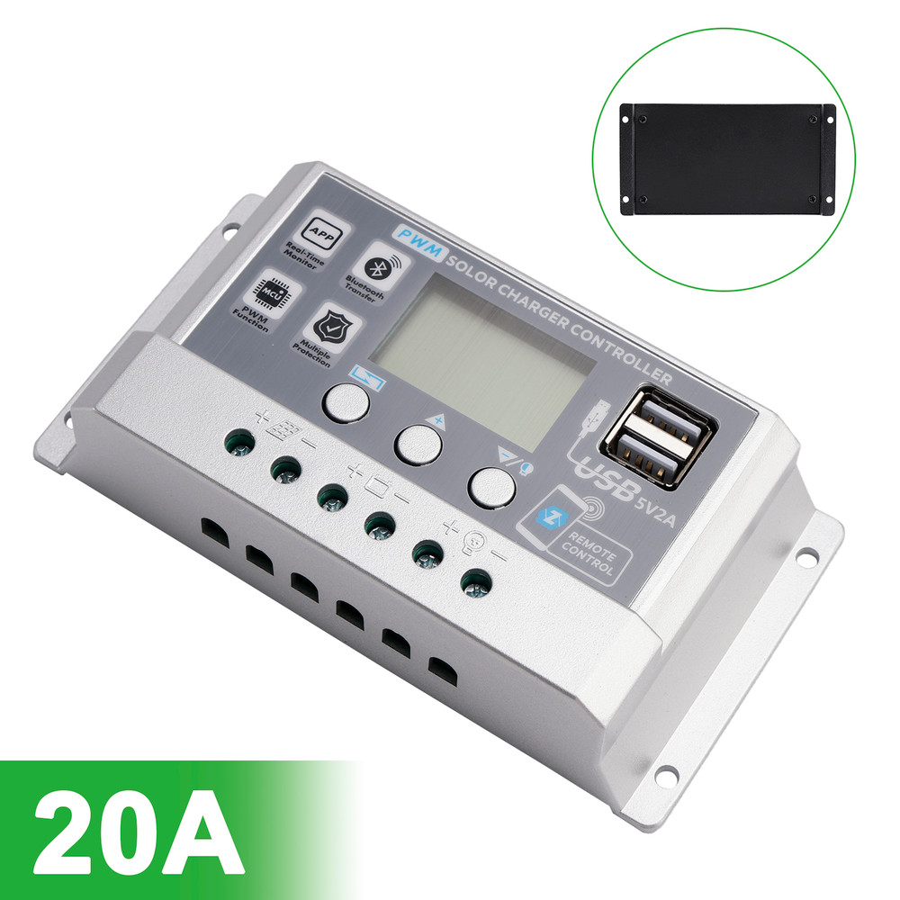 20A PWM Solar Controller Mobile APP Intelligent Control 12V24V Solar Controller Display Current Solar Street Light Controller 0V Start