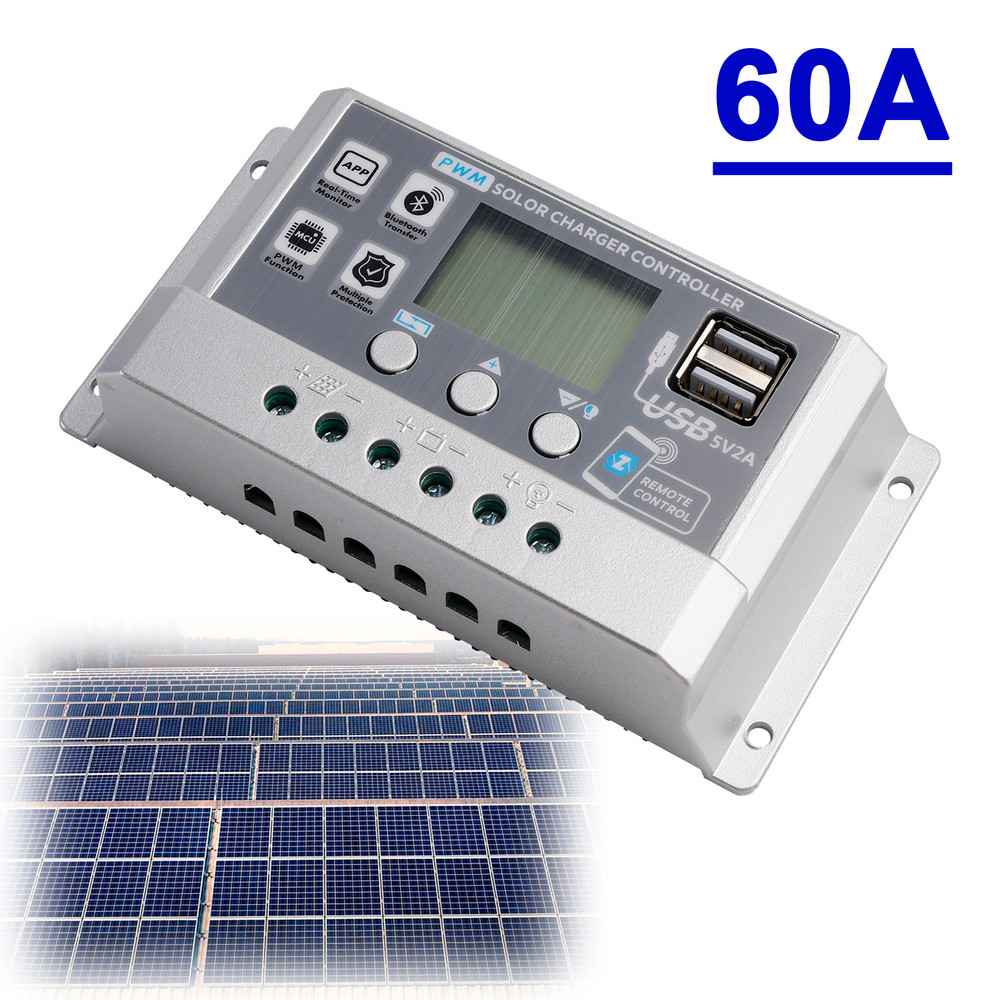 60A PWM Solar Controller Mobile APP Intelligent Control 12V24V Solar Controller Display Current Solar Street Light Controller 0V Start