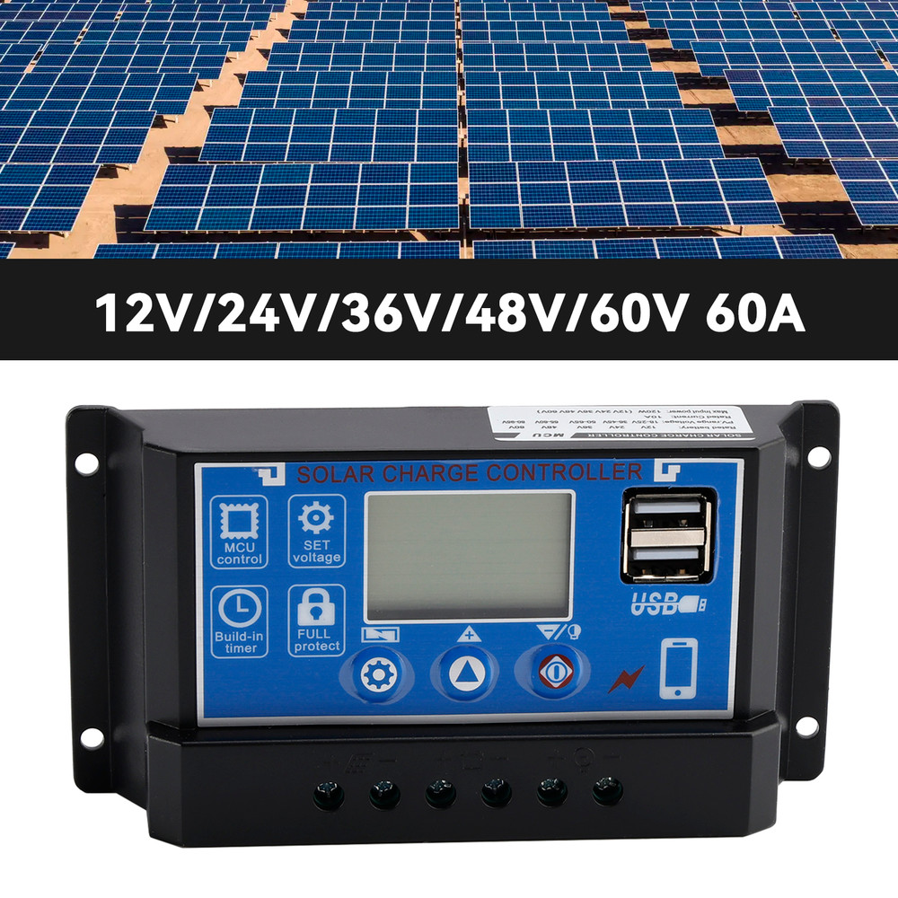 60A PWM Solar Controller Mobile APP Intelligent Control 12V/24V/36V/48V/60V Solar Controller Display Current Solar Street Light Controller 0V Start