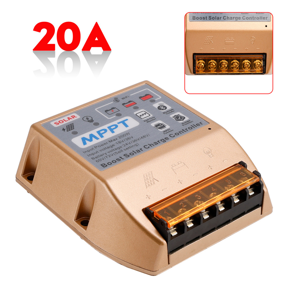20A Boost MPPT Solar Controller 24V36V48V 60V72V Solar Electric Vehicle Charging Mobile APP