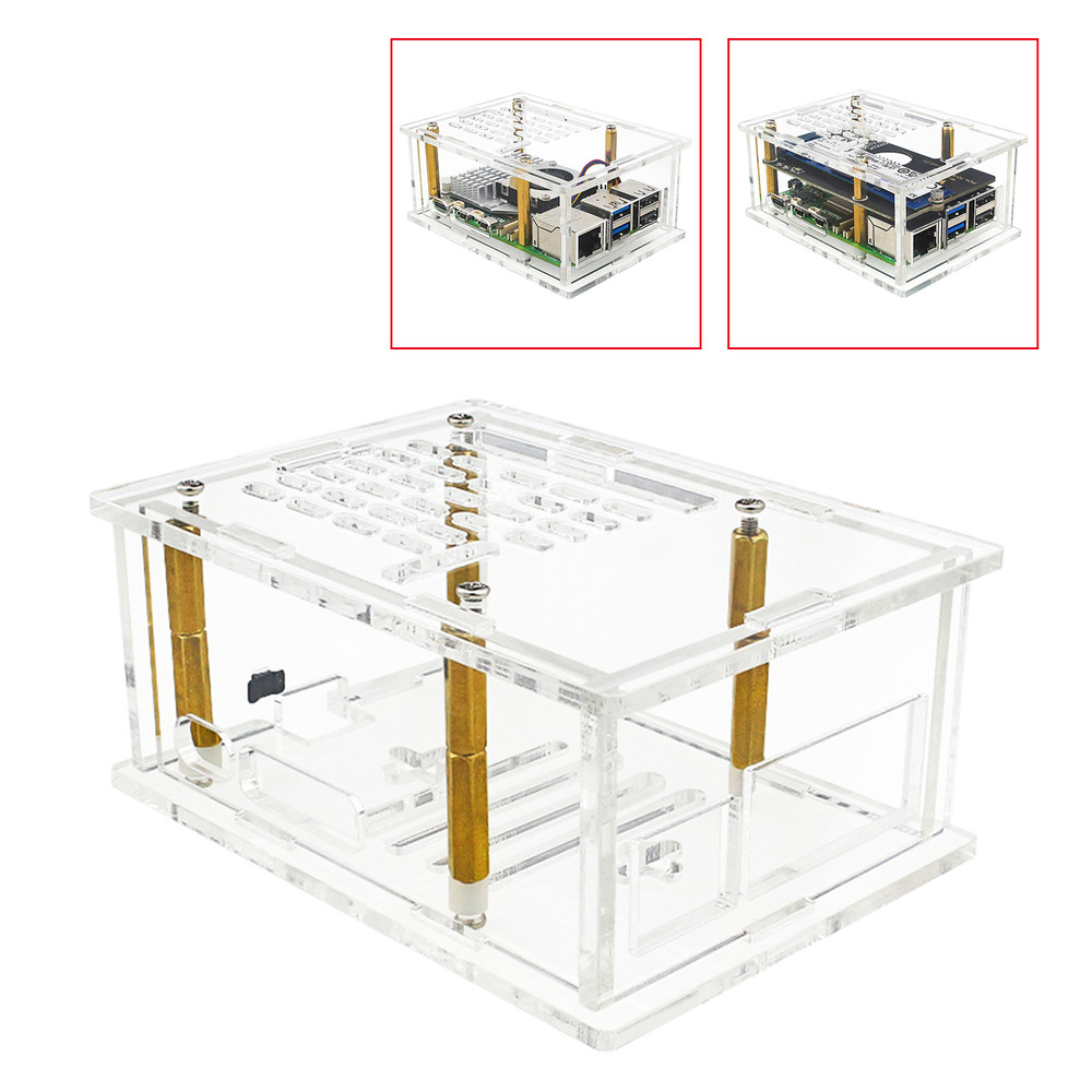 Raspberry Pi 5 PCI-E to M.2 Adapter Board Acrylic Box Adapter Case With Radiator Option1