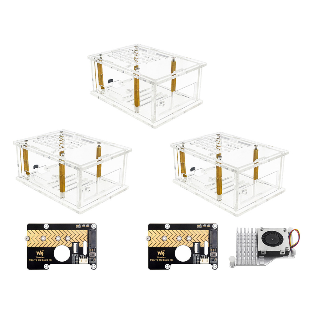 Raspberry Pi 5 PCI-E to M.2 Adapter Board Acrylic Box Adapter Case With Radiator Option1