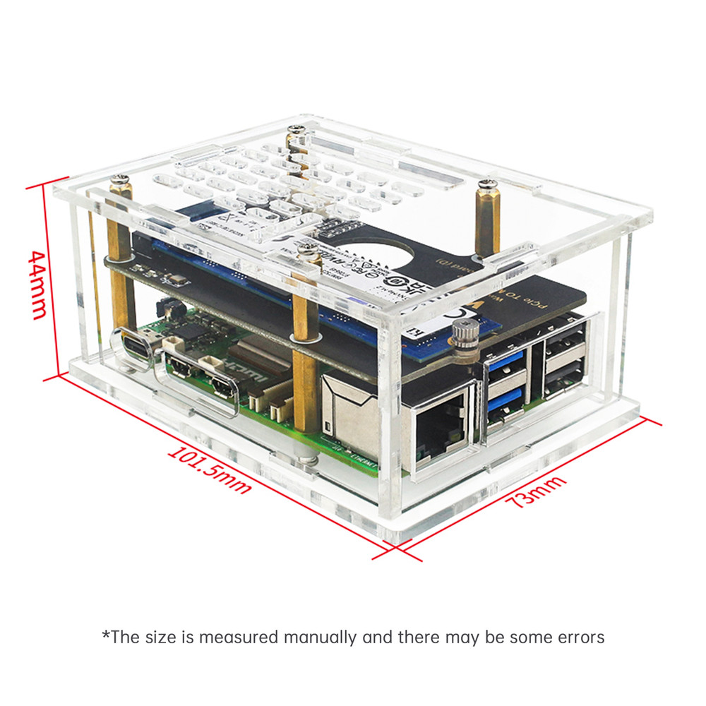 Raspberry Pi 5 PCI-E to M.2 Adapter Board Acrylic Box Adapter Case With Radiator Option1