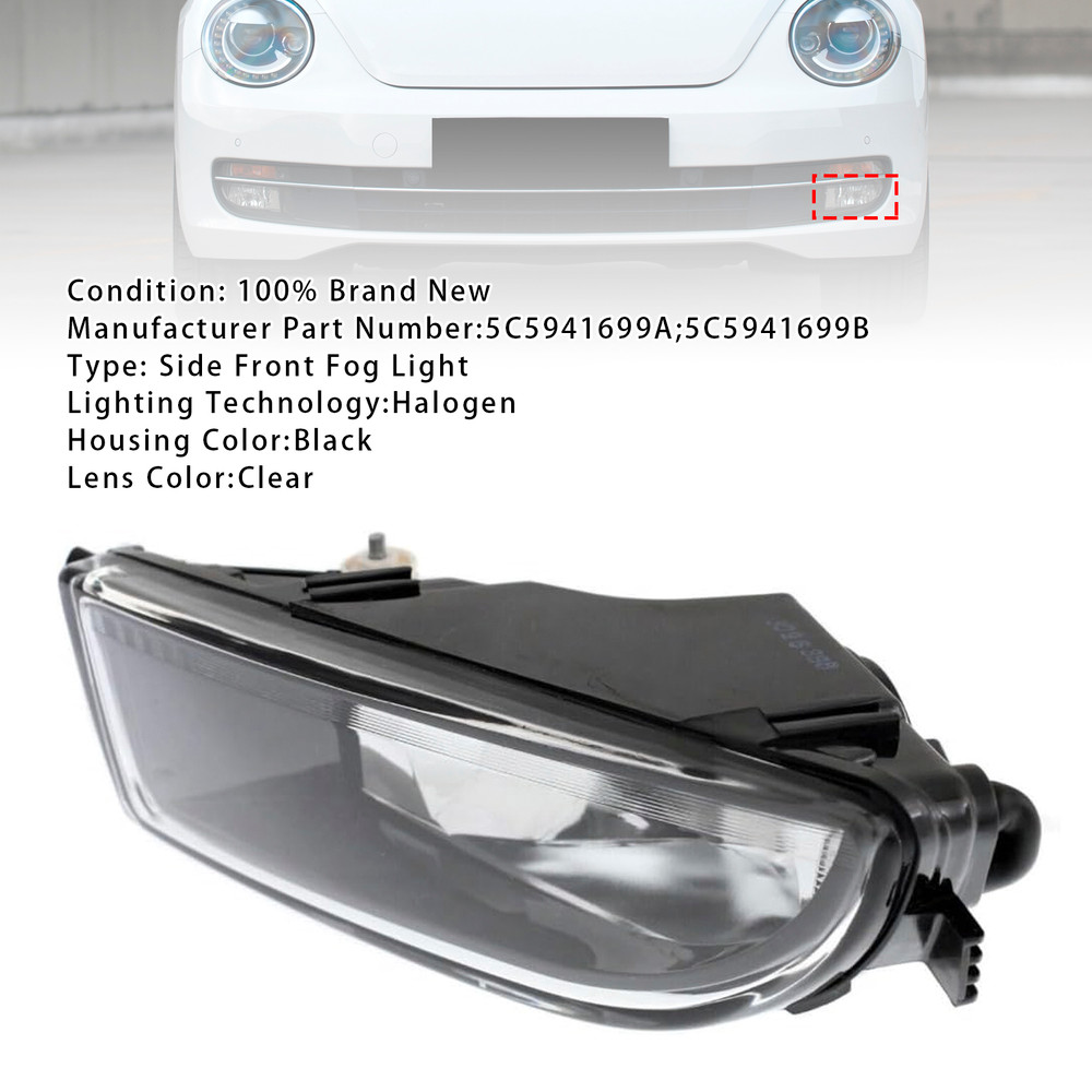 2012-2016 VW Beetle 1 Pcs Front Bumper Left Fog Light With Bulb Black and Clear Generic