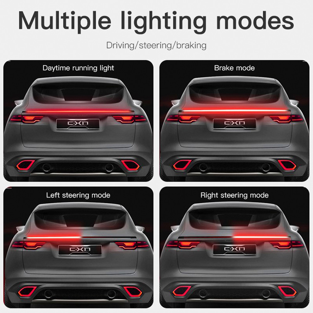 Car Tail Streamer Lamp Carbon Fiber LED Light Rear Wing Spoiler Lip Brake Trunk Red 1.3M