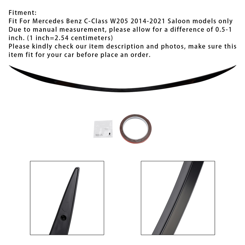 2014-2021 Mercedes Benz C-Class W205 Rear Spoiler Gloss Black Generic