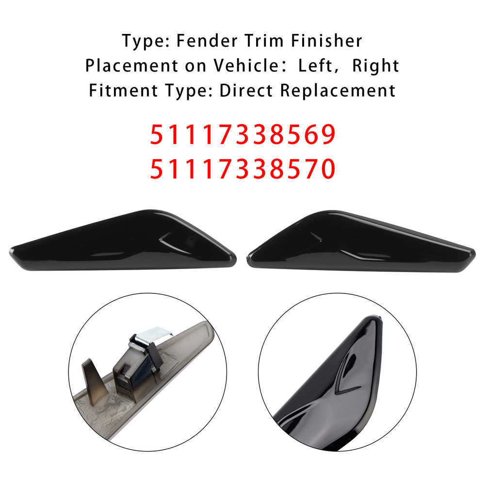 BMW X3 X4 F25 F26 Left+Right Front Fender Black Trim 51117338569 51117338570 Generic
