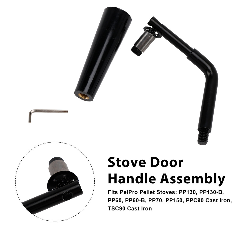 Threaded Door Handle Assembly for PelPro Stoves PP60 PP70 PP130 PP150 PPC90 TSC90, Quadra-Fire Stoves Outfitter-I/II, Pleasant Hearth Stoves PH35PS PH50CABPS PH50PS # SRV7093-024D