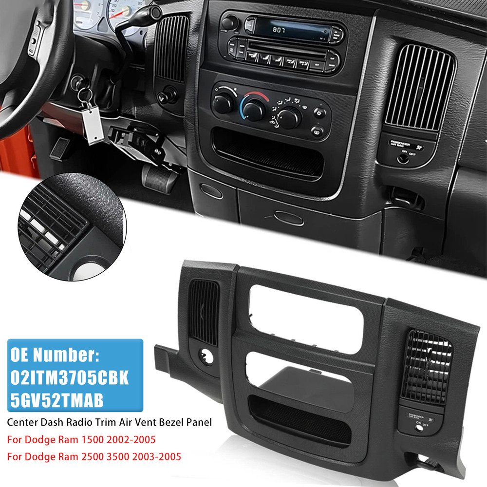 2002-2005 Dodge Ram 1500 2500 3500 Center Dash Radio Trim Air Vent Bezel Panel Black 02ITM3705CBK Generic