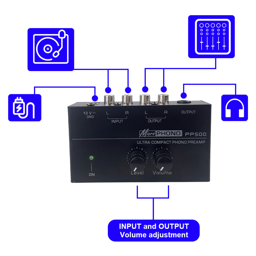 PP500 Phono Preamp Preamplifier with Level Volume Control for LP Vinyl Turntable US