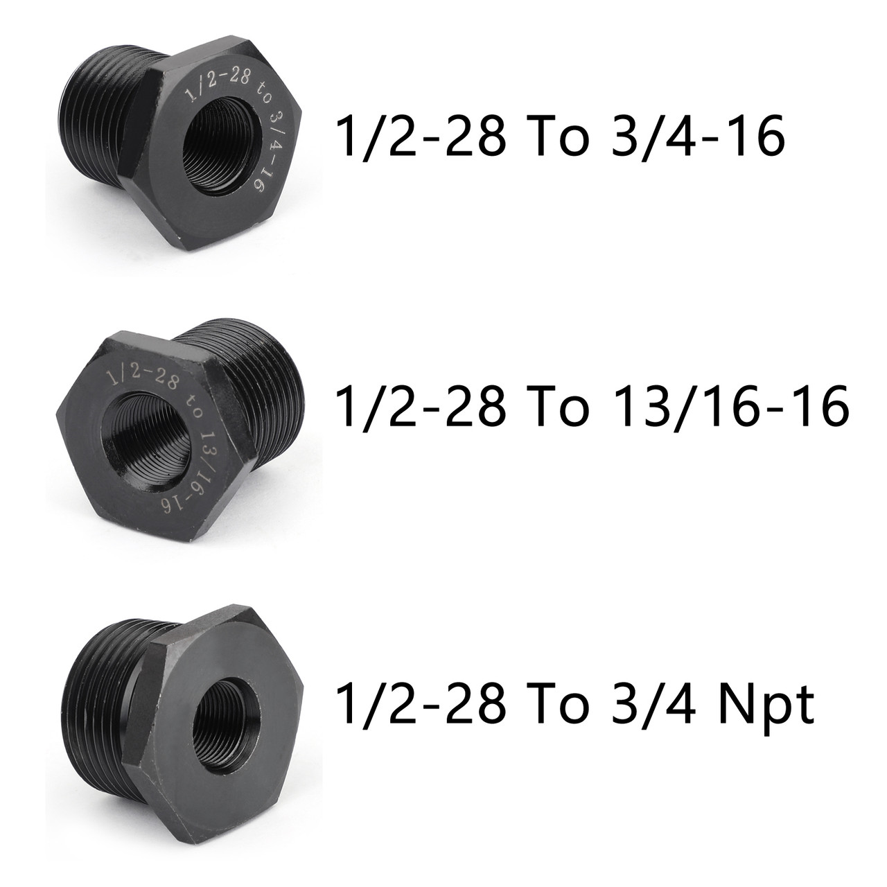 s 1/2-28 to 3/4-16, 13/16-16, 3/4 NPT Threaded Oil Filter Adapter