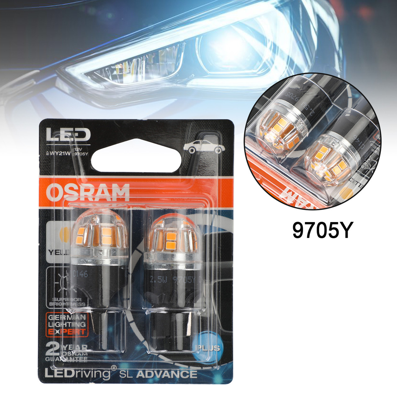 2x For OSRAM 9456Y Car Auxiliary Bulbs LED PY21W 12V2.5W BAU15s UE