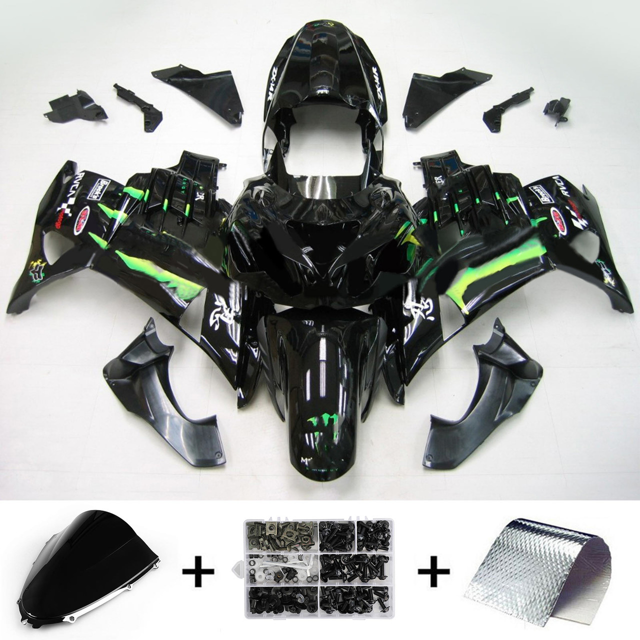 Zx14 Parts ZXMT Gloss Black Fairing Kit – 22-Piece Bodywork For