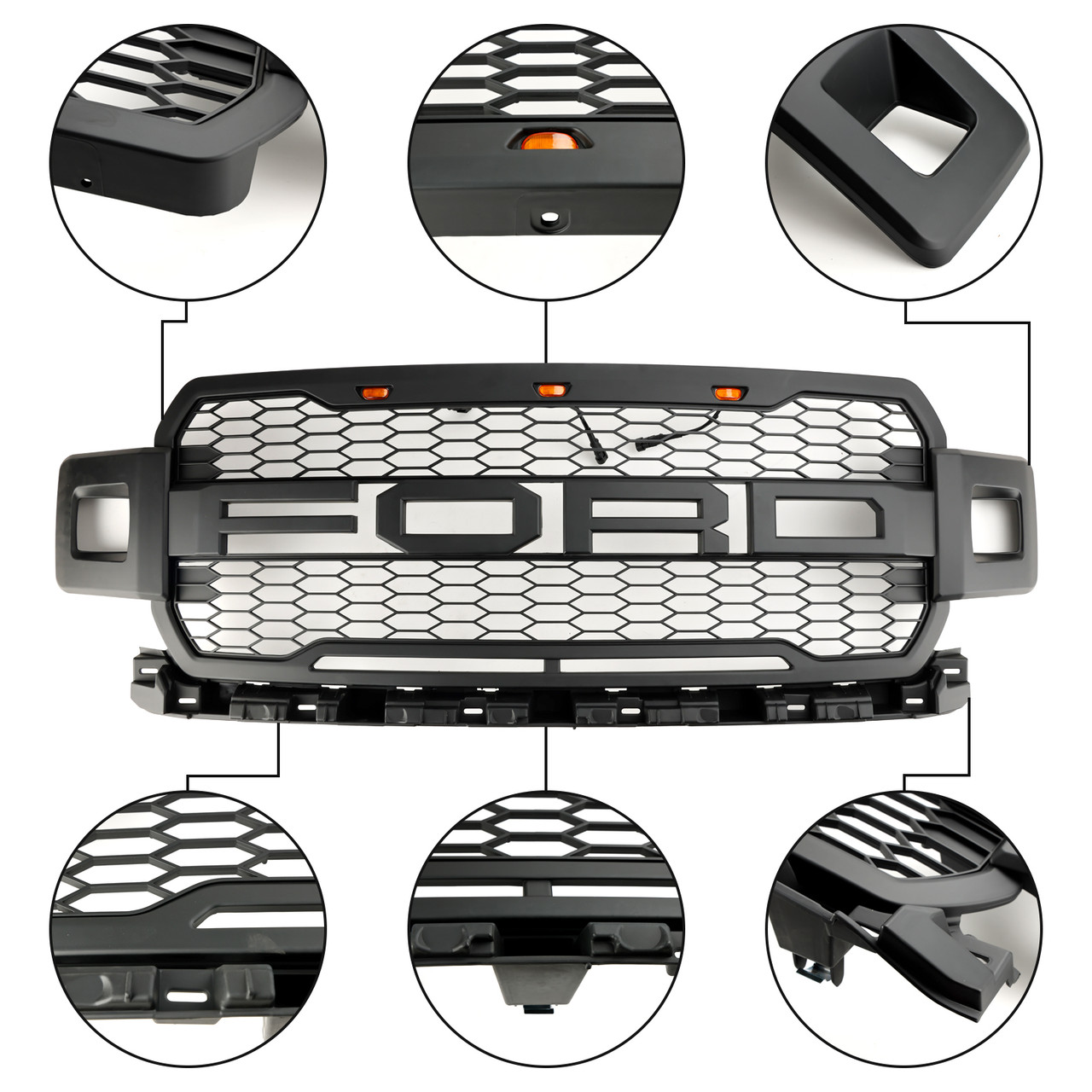 h_ 2018-2020 Ford F150 Front Bumper Grill Grille W/ LED Super