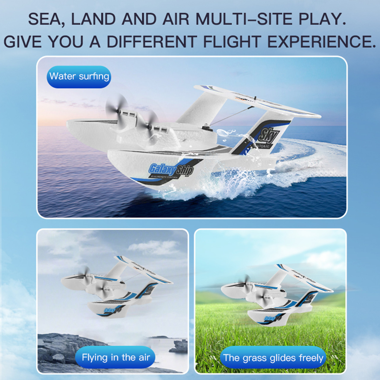 RC Plane For Water Land & Air Aircraft 3Ch Remote With 2 Batteries