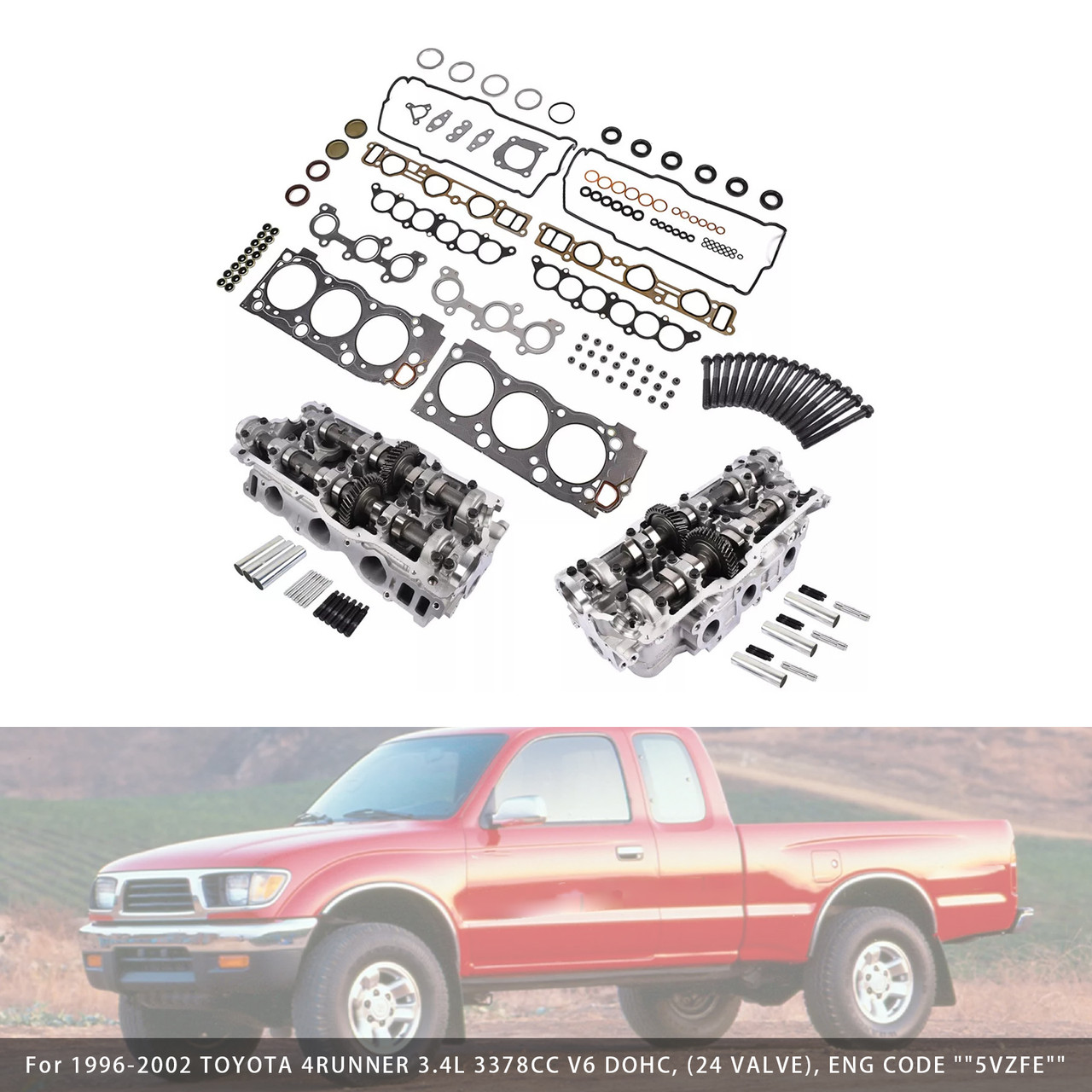 ONE OR EIGHT 専用 1995-1998 TOYOTA T100 3.4L 2PCS Cylinder Head & Gaskets & Bolts