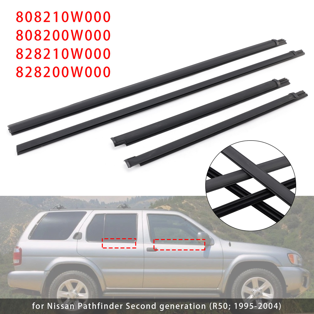 1995-2004 Nissan Pathfinder 4PCS Weatherstrip Door Belt Seal Out