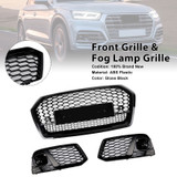 2018-2019 Audi Q5 SQ5 Front Honeycomb Mesh Grill+Fog Lamp Grille Gloss Black Generic