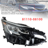 Right LED Headlight Assembly LED 81110-08100 For Toyota Sienna LE XLE 2021-2022