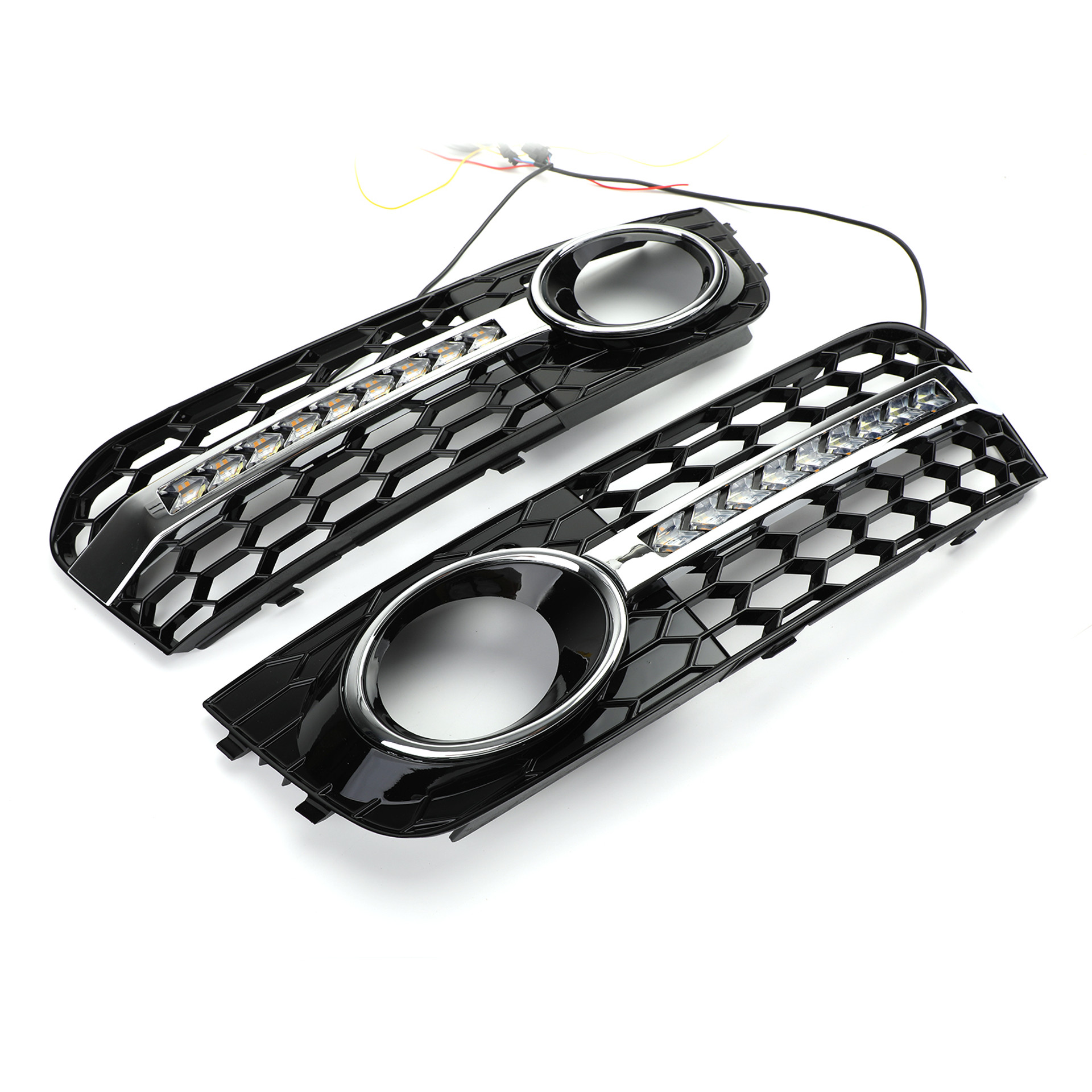 2X Mesh Grille Flowing LED Fog Light Turn Signal For AUDI A4