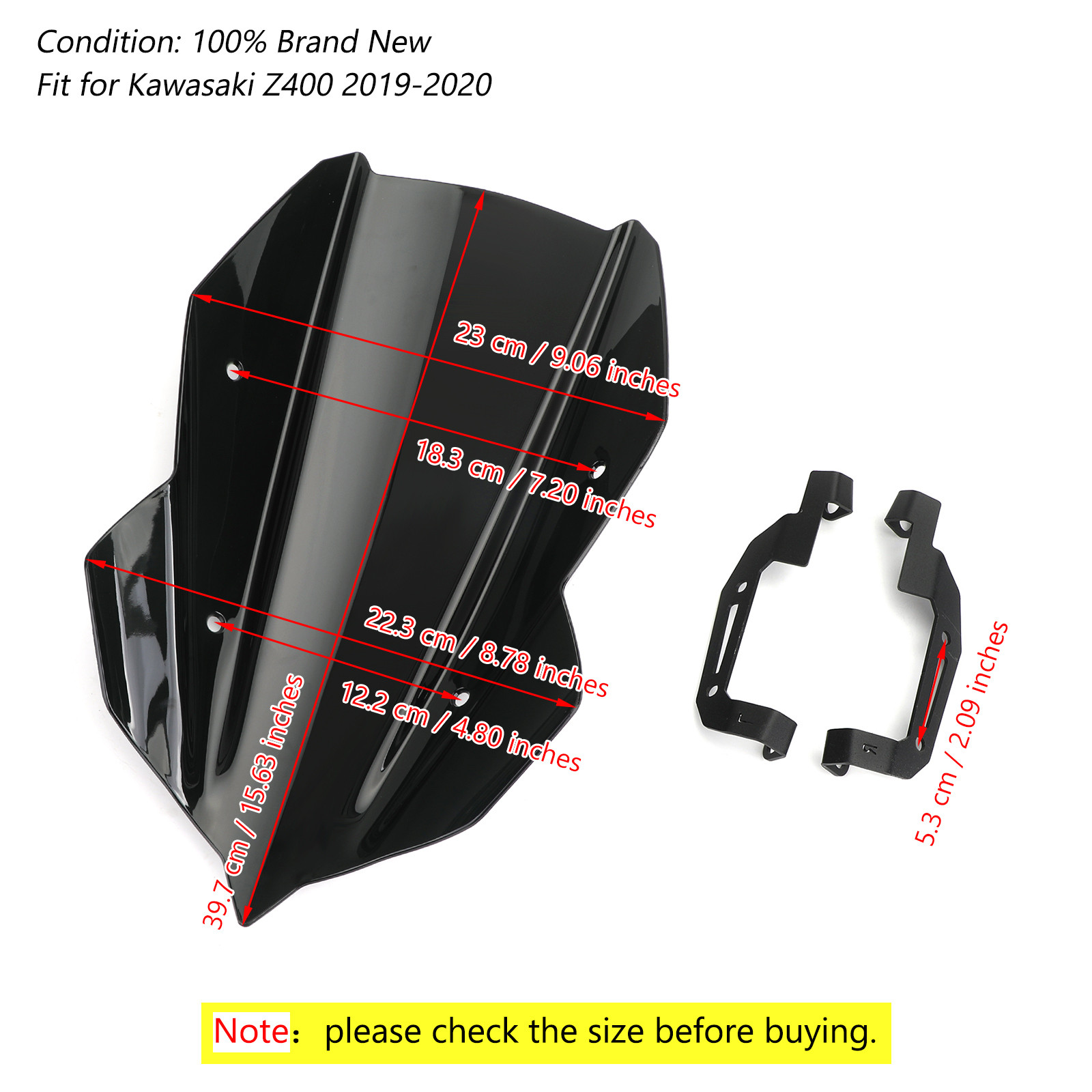 Windshield Windscreen For Kawasaki Z400 20192020 BLK Generic