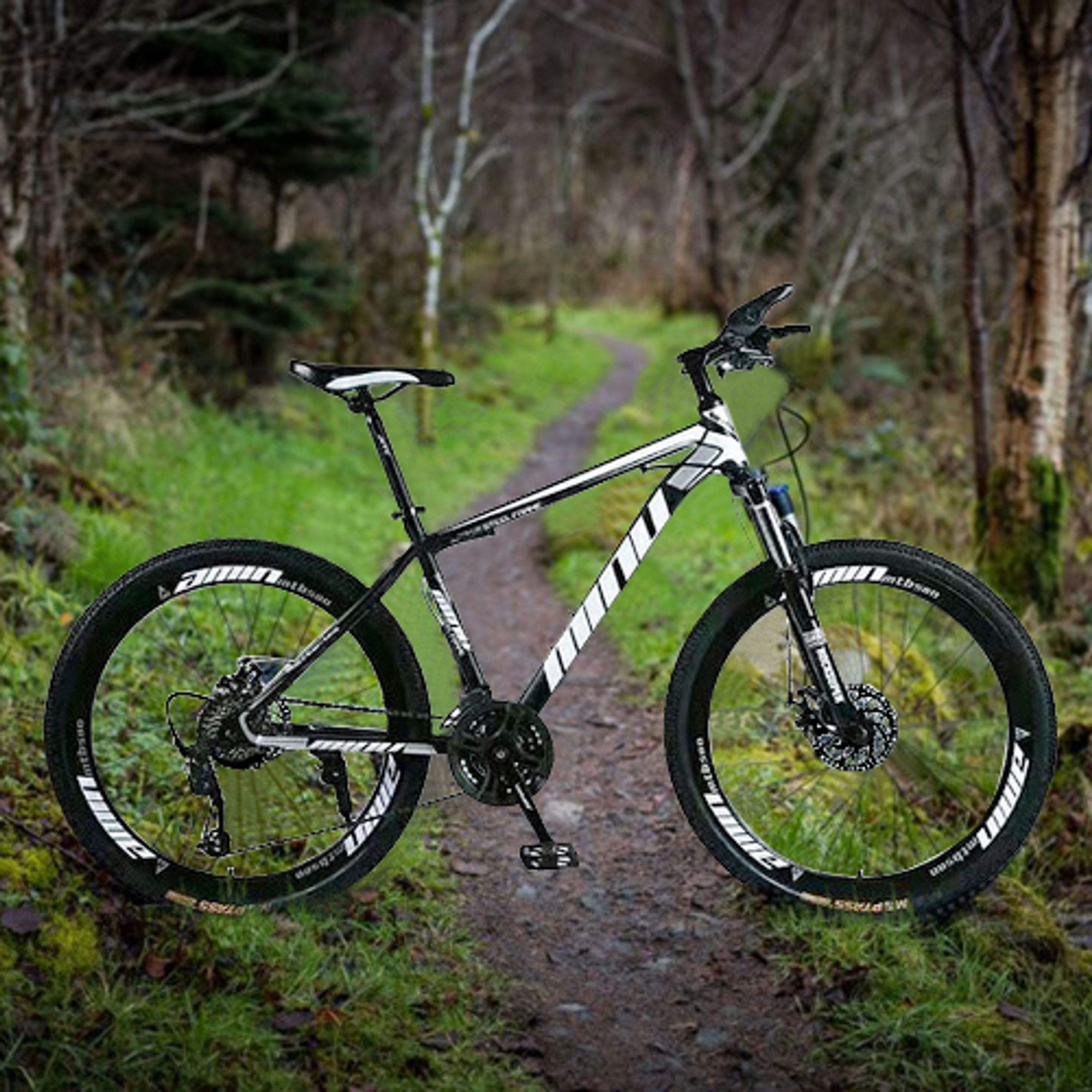 MTB Mountain Bike 26" Wheels 21 Speed Bicycle White&Blue Disc Bicycles