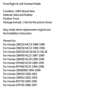 Footrest Foot Pegs Front For Honda CBR250 MC19 (88-89) CBR900RR (94-99) CBR929 (00-01) CBR954 (02-03) RVF750 (94-95) VFR750 (88-97)