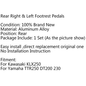Rear Foot Pegs Footrest Foot Peg For Yamaha TTR250 DT200 230