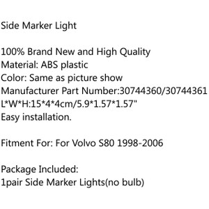 Front Bumper Pair Turn Signal Lamp Light For Volvo S80 (1998-2006)