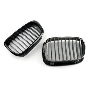 Front Fence Grill Grille ABS Matt Mesh BMW 5-Series E39 (2001-2004) Gloss Black