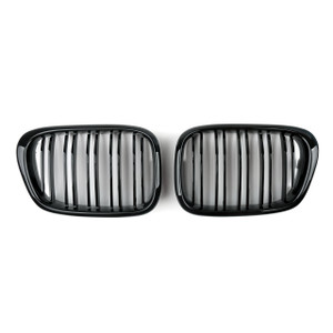 Double Rib Front Kidney Grille Fit BMW 5 Series E39 1998-2003 Gloss Black