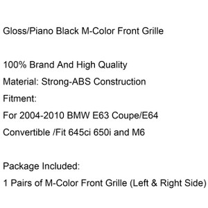 Front Grille For BMW E63 E64 LCI M6 Convertible Coupe 630, M-color Shiny Black