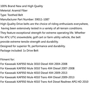 Drive Belt 59011-1087 for Kawasaki KAF950 Mule 4010 Trans 4x4 Diesel Realtree APG HD (10) Black