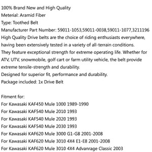 Drive Belt 59011-1053 For Kawasaki KAF620 Mule 4010 Trans 4X4 SE (16-18) Camo (14-18) Realtree APG HD (09-13) Black